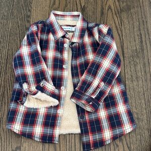 Mayoral Fuzzy Navy Plaid Button Down Shirt
